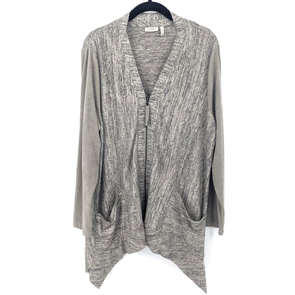 Logo by Lori Goldstein Cardigan Women Taupe Tan Large Sweater‎ Drape Pockets
